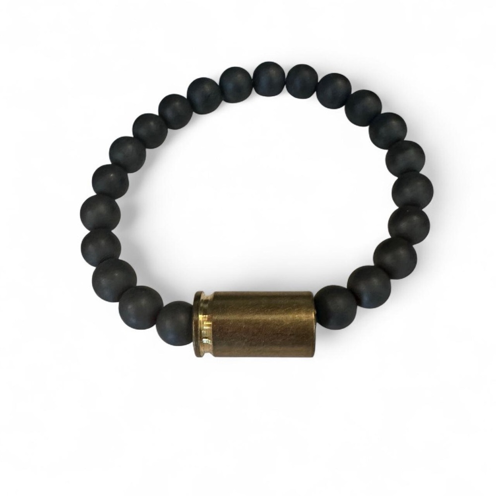 BRASS AND UNITY GRAY BEADED BRACELETS WITH SIGNATURE BRASS DETAIL